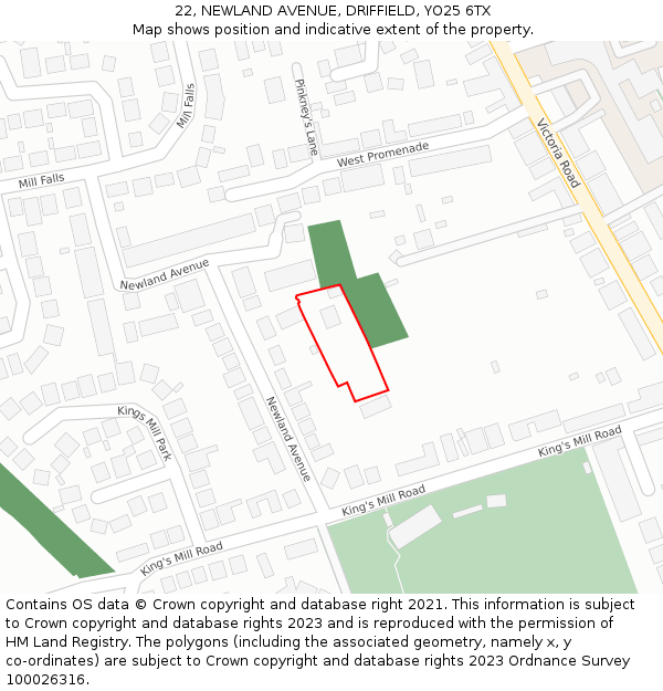 22, NEWLAND AVENUE, DRIFFIELD, YO25 6TX: Location map and indicative extent of plot