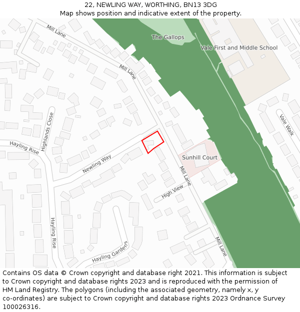 22, NEWLING WAY, WORTHING, BN13 3DG: Location map and indicative extent of plot