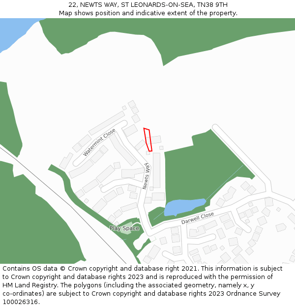 22, NEWTS WAY, ST LEONARDS-ON-SEA, TN38 9TH: Location map and indicative extent of plot