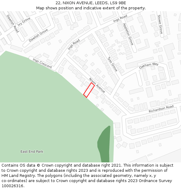 22, NIXON AVENUE, LEEDS, LS9 9BE: Location map and indicative extent of plot
