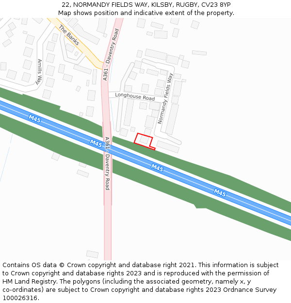 22, NORMANDY FIELDS WAY, KILSBY, RUGBY, CV23 8YP: Location map and indicative extent of plot