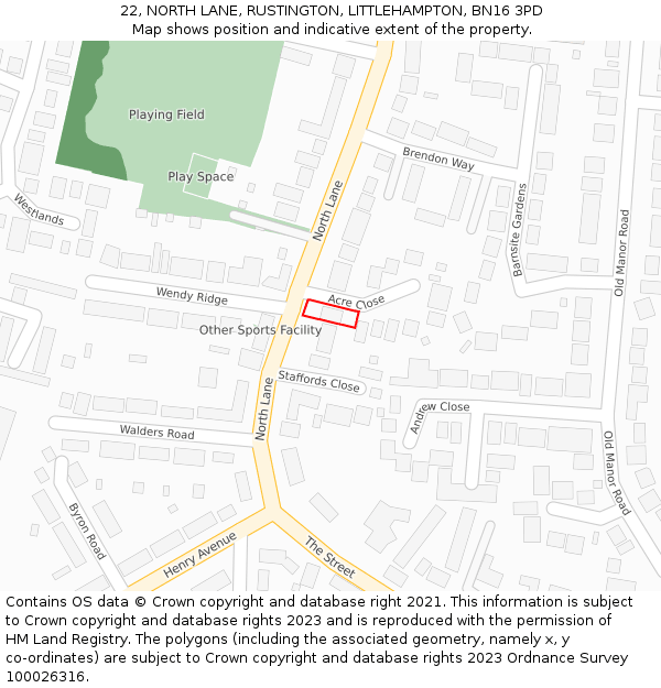 22, NORTH LANE, RUSTINGTON, LITTLEHAMPTON, BN16 3PD: Location map and indicative extent of plot