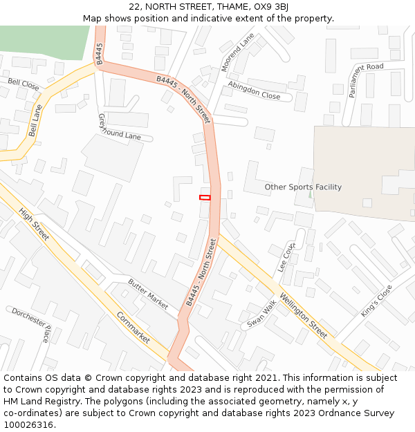 22, NORTH STREET, THAME, OX9 3BJ: Location map and indicative extent of plot