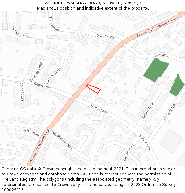 22, NORTH WALSHAM ROAD, NORWICH, NR6 7QB: Location map and indicative extent of plot