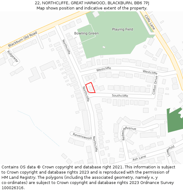 22, NORTHCLIFFE, GREAT HARWOOD, BLACKBURN, BB6 7PJ: Location map and indicative extent of plot