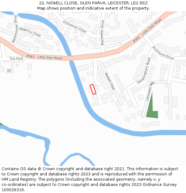 22, NOWELL CLOSE, GLEN PARVA, LEICESTER, LE2 9SZ: Location map and indicative extent of plot