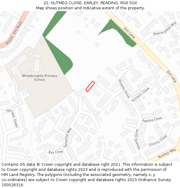 22, NUTMEG CLOSE, EARLEY, READING, RG6 5GX: Location map and indicative extent of plot
