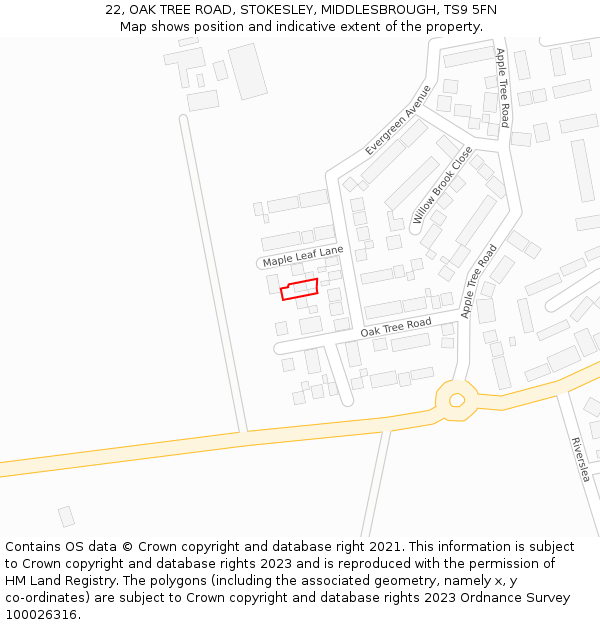 22, OAK TREE ROAD, STOKESLEY, MIDDLESBROUGH, TS9 5FN: Location map and indicative extent of plot