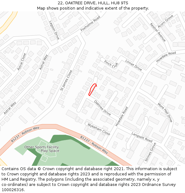 22, OAKTREE DRIVE, HULL, HU8 9TS: Location map and indicative extent of plot