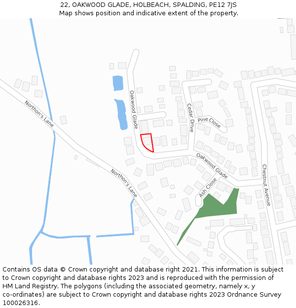 22, OAKWOOD GLADE, HOLBEACH, SPALDING, PE12 7JS: Location map and indicative extent of plot