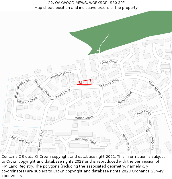 22, OAKWOOD MEWS, WORKSOP, S80 3PF: Location map and indicative extent of plot