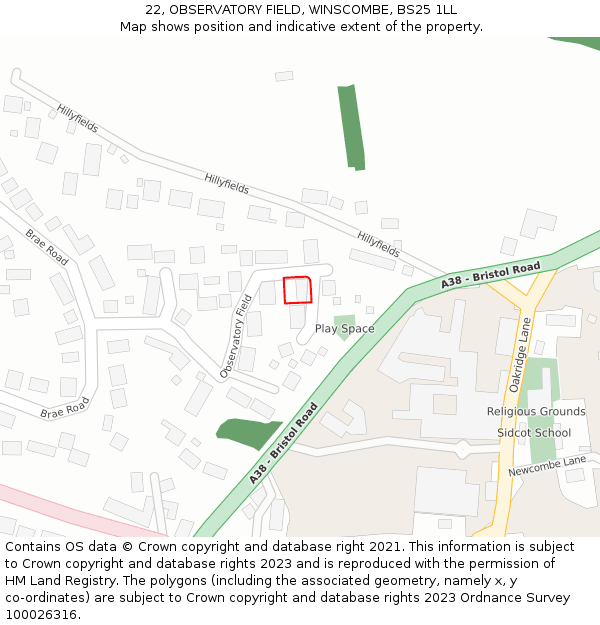 22, OBSERVATORY FIELD, WINSCOMBE, BS25 1LL: Location map and indicative extent of plot