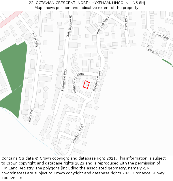 22, OCTAVIAN CRESCENT, NORTH HYKEHAM, LINCOLN, LN6 8HJ: Location map and indicative extent of plot