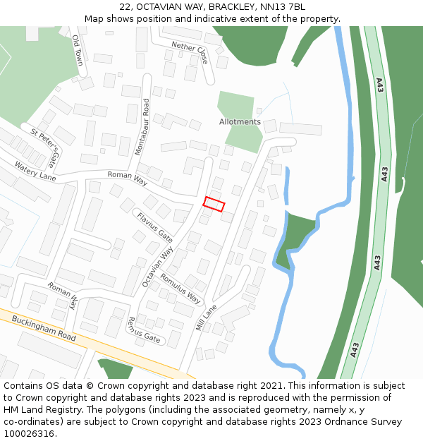 22, OCTAVIAN WAY, BRACKLEY, NN13 7BL: Location map and indicative extent of plot