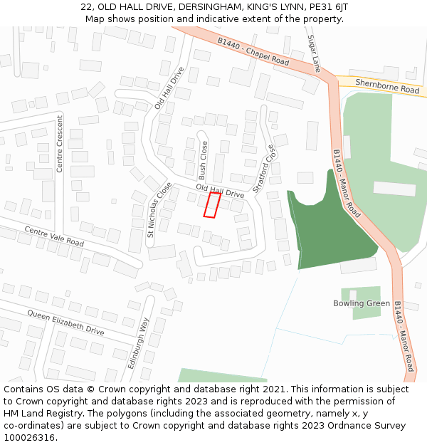 22, OLD HALL DRIVE, DERSINGHAM, KING'S LYNN, PE31 6JT: Location map and indicative extent of plot