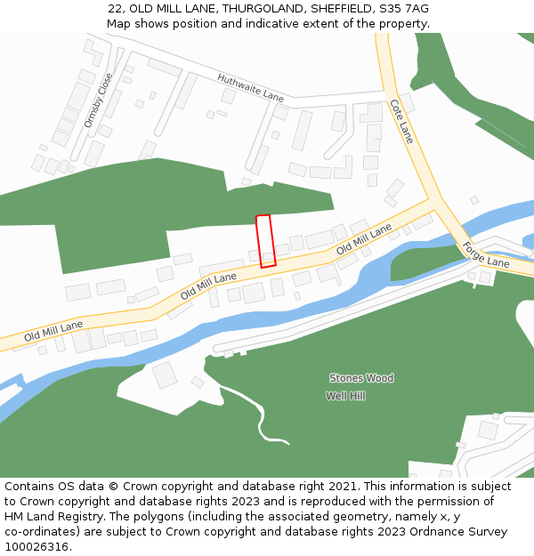 22, OLD MILL LANE, THURGOLAND, SHEFFIELD, S35 7AG: Location map and indicative extent of plot