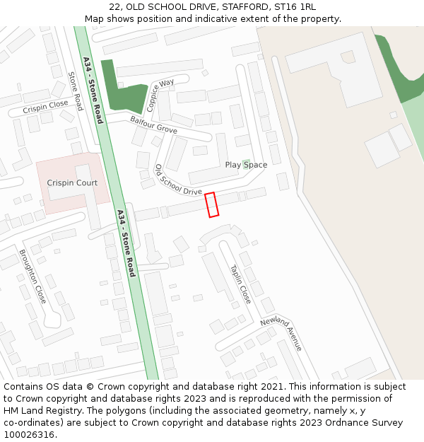 22, OLD SCHOOL DRIVE, STAFFORD, ST16 1RL: Location map and indicative extent of plot