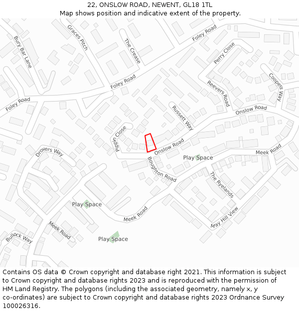 22, ONSLOW ROAD, NEWENT, GL18 1TL: Location map and indicative extent of plot