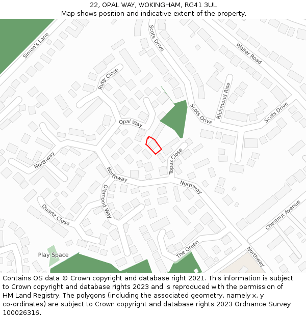 22, OPAL WAY, WOKINGHAM, RG41 3UL: Location map and indicative extent of plot