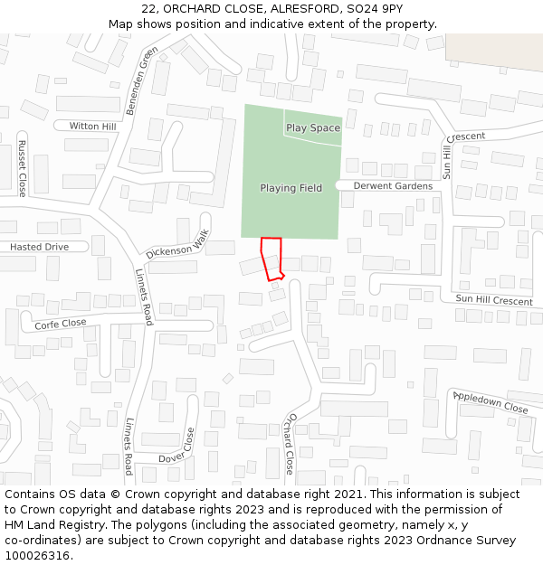 22, ORCHARD CLOSE, ALRESFORD, SO24 9PY: Location map and indicative extent of plot