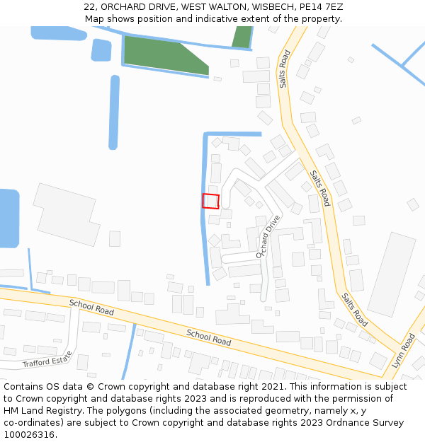 22, ORCHARD DRIVE, WEST WALTON, WISBECH, PE14 7EZ: Location map and indicative extent of plot