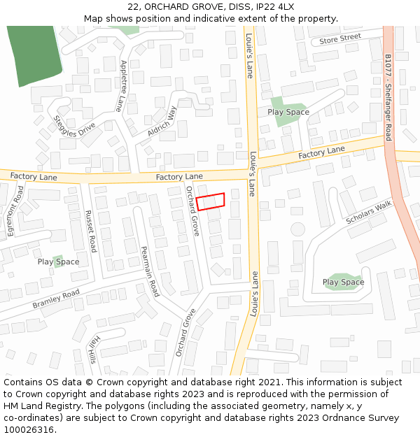22, ORCHARD GROVE, DISS, IP22 4LX: Location map and indicative extent of plot