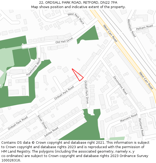 22, ORDSALL PARK ROAD, RETFORD, DN22 7PA: Location map and indicative extent of plot