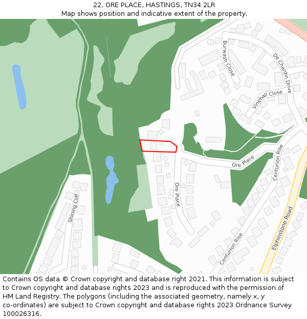 22, ORE PLACE, HASTINGS, TN34 2LR: Location map and indicative extent of plot