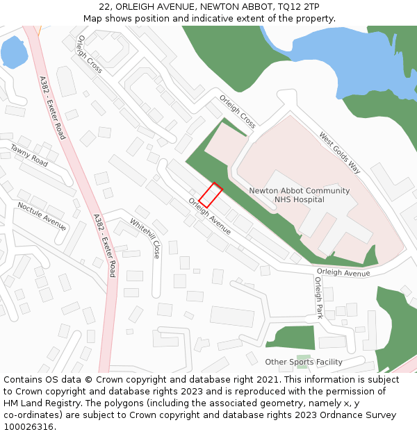 22, ORLEIGH AVENUE, NEWTON ABBOT, TQ12 2TP: Location map and indicative extent of plot