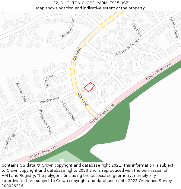 22, OUGHTON CLOSE, YARM, TS15 9SZ: Location map and indicative extent of plot