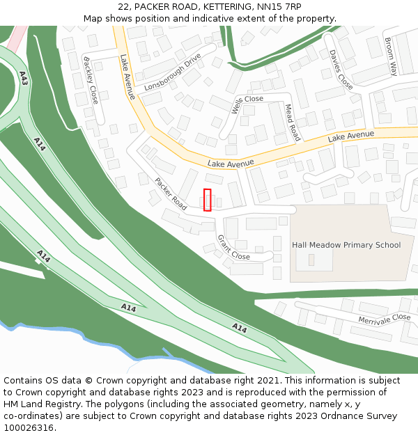 22, PACKER ROAD, KETTERING, NN15 7RP: Location map and indicative extent of plot