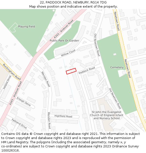 22, PADDOCK ROAD, NEWBURY, RG14 7DG: Location map and indicative extent of plot