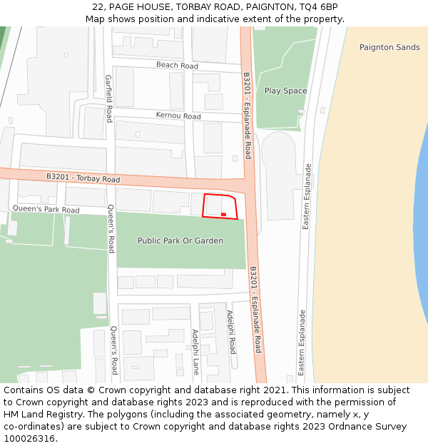 22, PAGE HOUSE, TORBAY ROAD, PAIGNTON, TQ4 6BP: Location map and indicative extent of plot