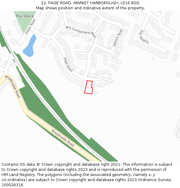 22, PAGE ROAD, MARKET HARBOROUGH, LE16 8GG: Location map and indicative extent of plot