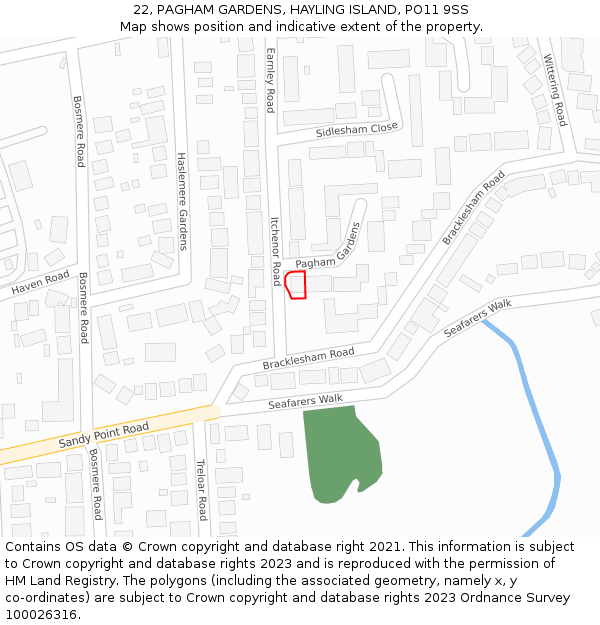 22, PAGHAM GARDENS, HAYLING ISLAND, PO11 9SS: Location map and indicative extent of plot