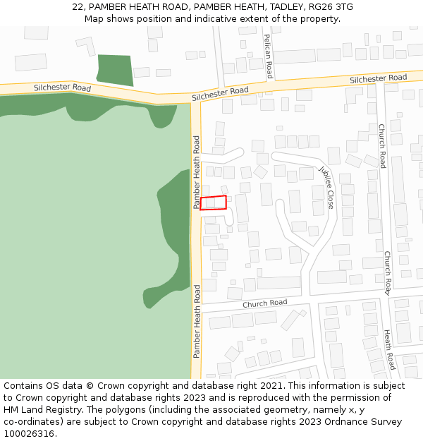 22, PAMBER HEATH ROAD, PAMBER HEATH, TADLEY, RG26 3TG: Location map and indicative extent of plot