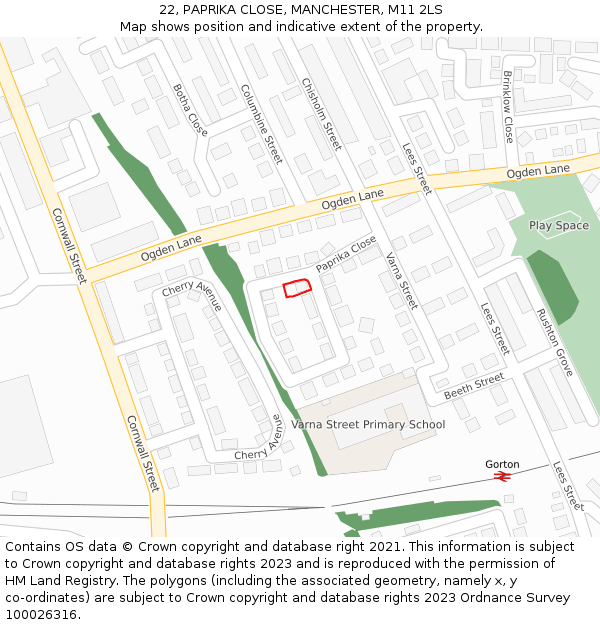 22, PAPRIKA CLOSE, MANCHESTER, M11 2LS: Location map and indicative extent of plot