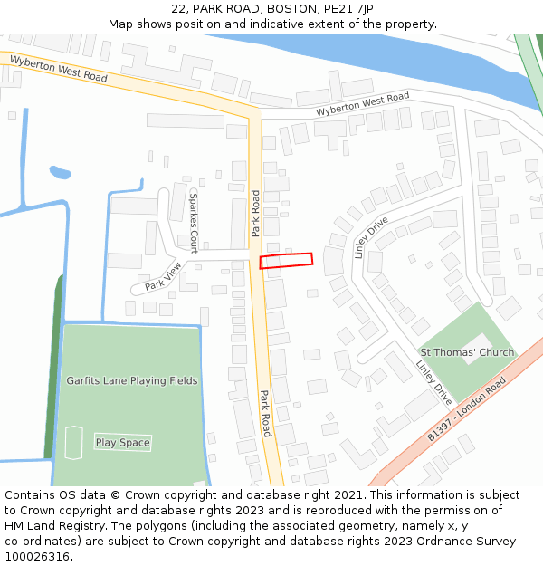 22, PARK ROAD, BOSTON, PE21 7JP: Location map and indicative extent of plot