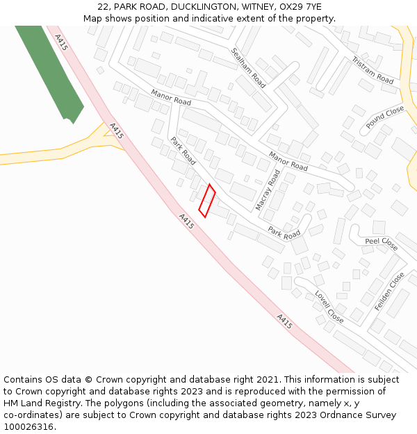 22, PARK ROAD, DUCKLINGTON, WITNEY, OX29 7YE: Location map and indicative extent of plot