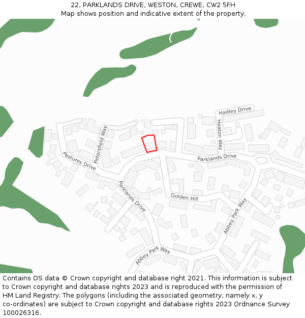 22, PARKLANDS DRIVE, WESTON, CREWE, CW2 5FH: Location map and indicative extent of plot