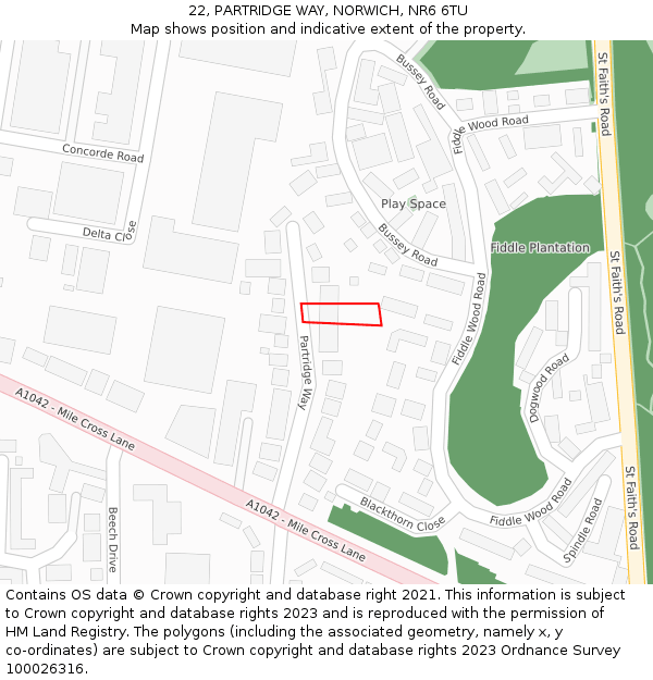 22, PARTRIDGE WAY, NORWICH, NR6 6TU: Location map and indicative extent of plot