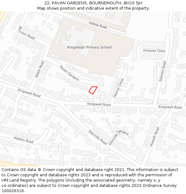 22, PAVAN GARDENS, BOURNEMOUTH, BH10 5JH: Location map and indicative extent of plot