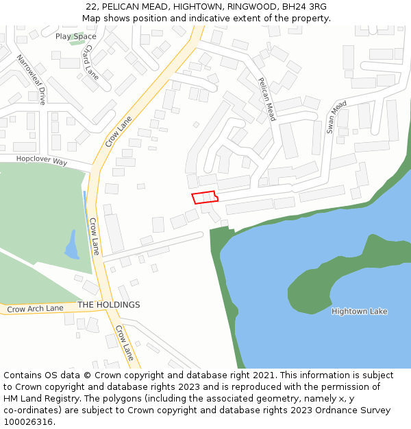 22, PELICAN MEAD, HIGHTOWN, RINGWOOD, BH24 3RG: Location map and indicative extent of plot