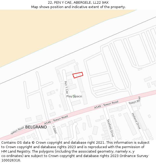 22, PEN Y CAE, ABERGELE, LL22 9AX: Location map and indicative extent of plot