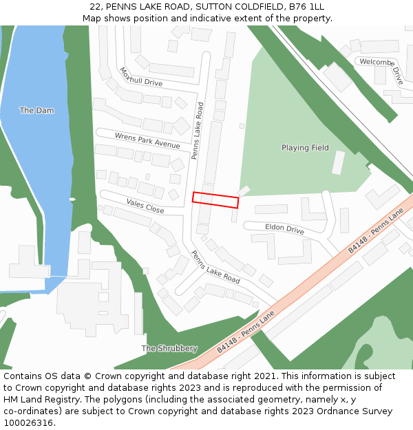 22, PENNS LAKE ROAD, SUTTON COLDFIELD, B76 1LL: Location map and indicative extent of plot
