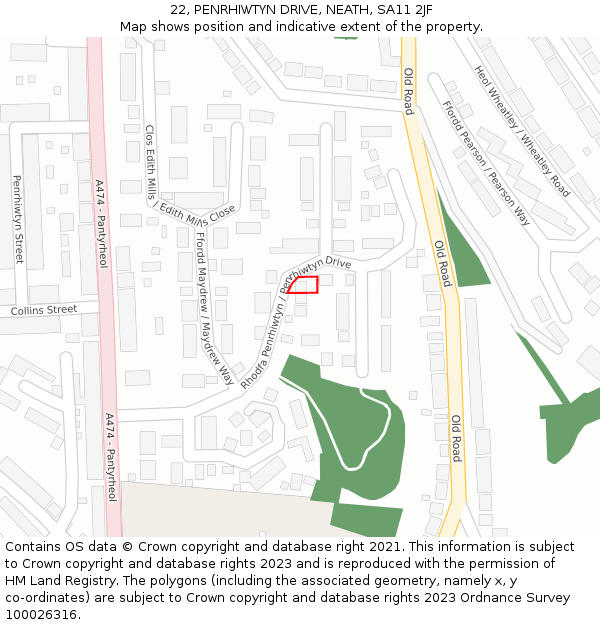 22, PENRHIWTYN DRIVE, NEATH, SA11 2JF: Location map and indicative extent of plot