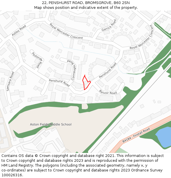 22, PENSHURST ROAD, BROMSGROVE, B60 2SN: Location map and indicative extent of plot