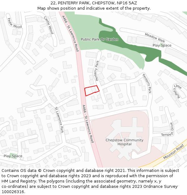 22, PENTERRY PARK, CHEPSTOW, NP16 5AZ: Location map and indicative extent of plot