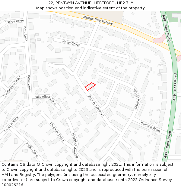 22, PENTWYN AVENUE, HEREFORD, HR2 7LA: Location map and indicative extent of plot