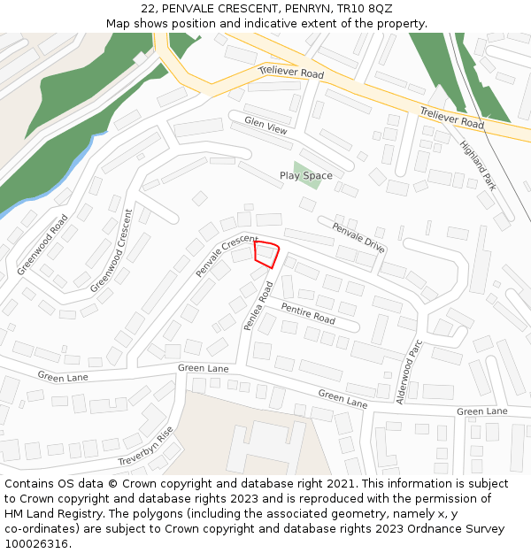22, PENVALE CRESCENT, PENRYN, TR10 8QZ: Location map and indicative extent of plot